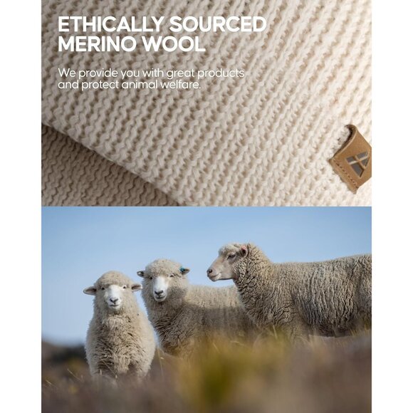 Men's White Merino Wool Fitted Stretch Beanie Stretchy Fisherman Beanie Cap - Picture 5 of 6